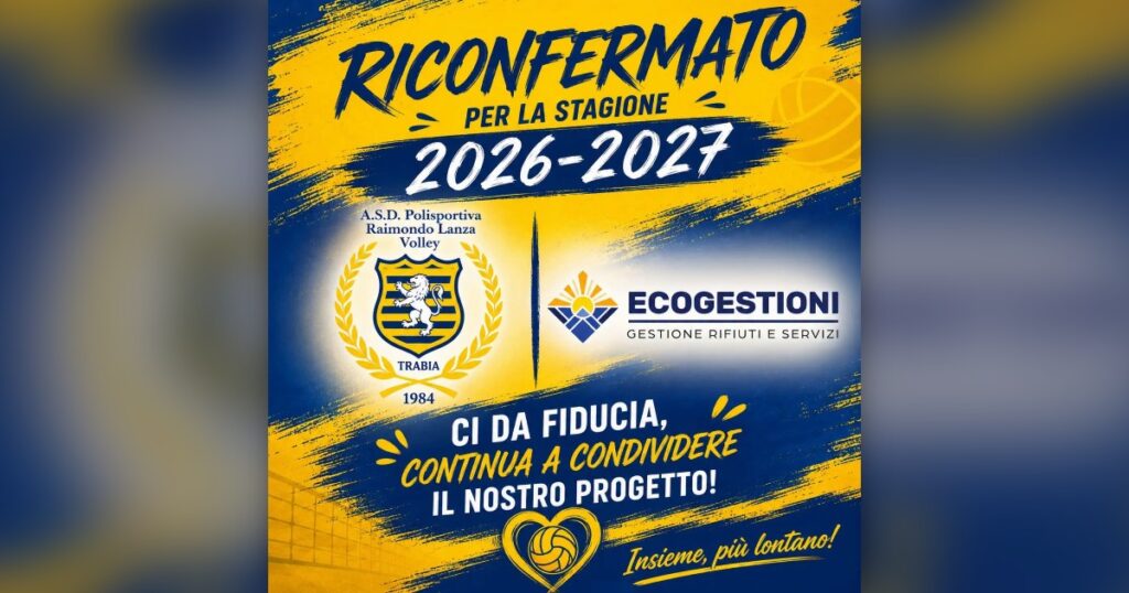 Ecogestioni riconfermato sponsor della A.S.D. Polisportiva Raimondo Lanza Volley di Trabia per la stagione 2026-2027